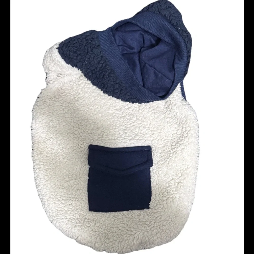Dog Fleece Hoodie Navy/Cream MD with pocket
